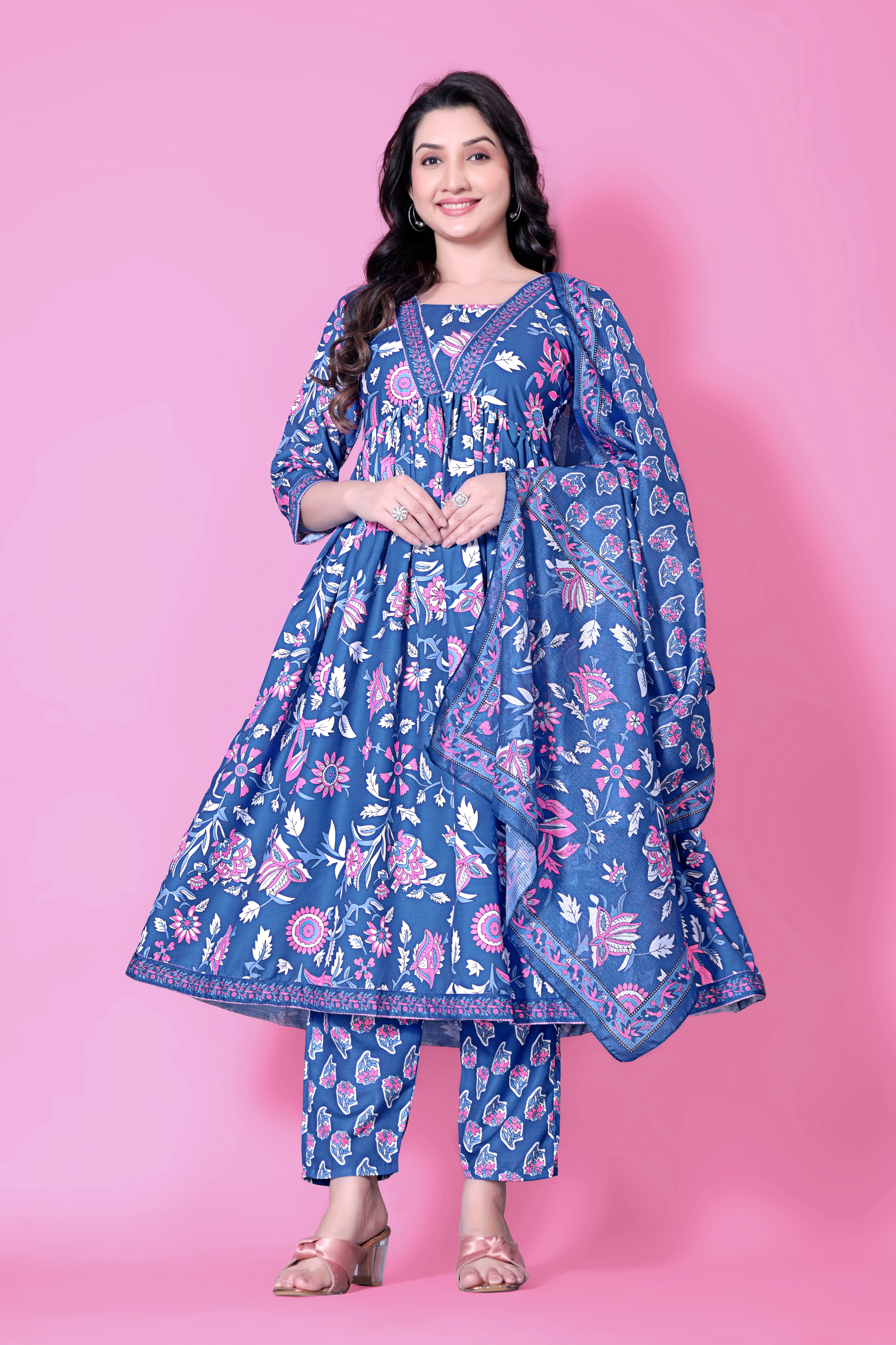 Perna Cotton Kurtis Women's Printed Pattern Cotton Kurti with Pant kurta set (cotton)